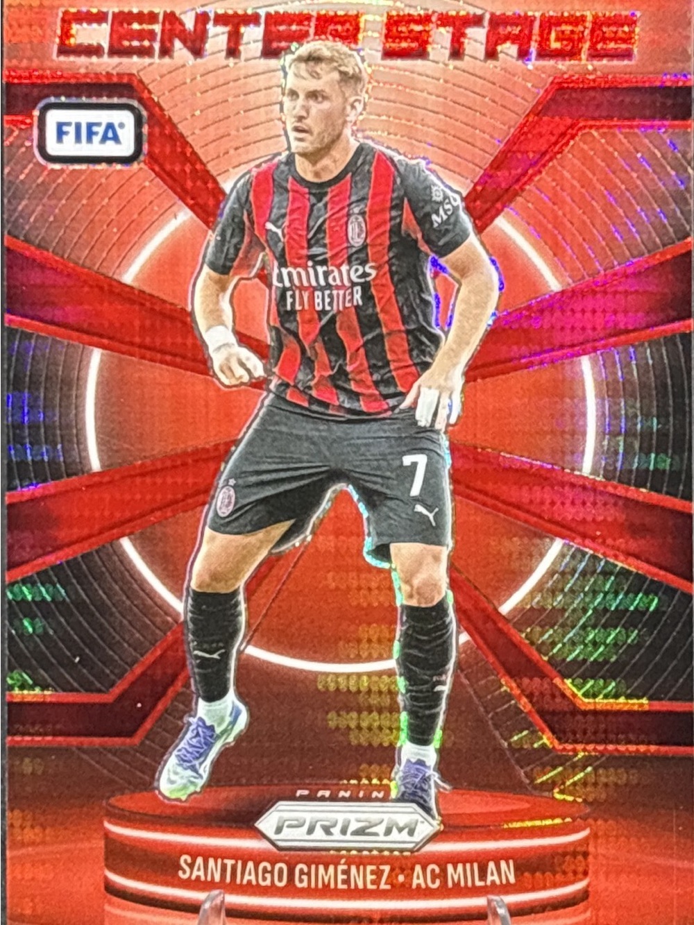 Panini Prizm AC Milan Center Stage Red Prizm Soccer Card - Santiago Giménez